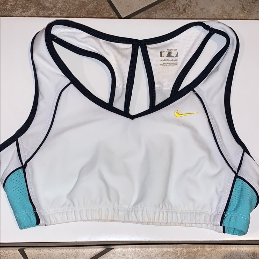 White and aqua Nike (S) sports bra